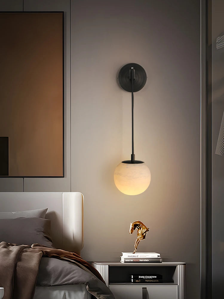 lampe de chevet moderne en cuivre et marbre naturel - vue 5 sur 10