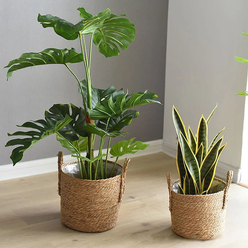 panier de rangement en jonc de mer fait main pour plantes et fleurs - vue 6 sur 9