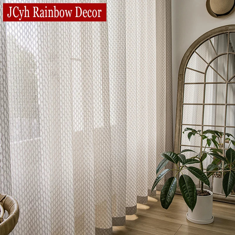 Voilage style japonais aspect lin motifs courbes salon - vue 1 sur 11