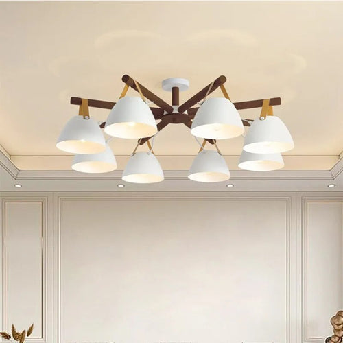 Plafonnier LED en bois avec ceinture en cuir - vue 2 sur 12