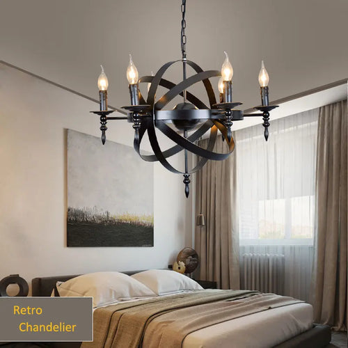 lustre industriel rétro globe en fer style loft américain - vue 4 sur 7