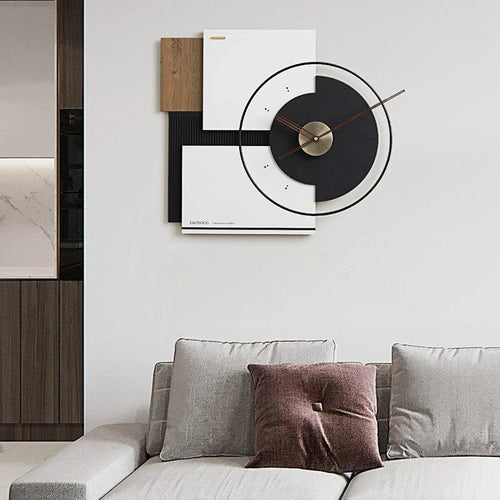 grande horloge murale silencieuse en noyer décoration moderne - vue 4 sur 10