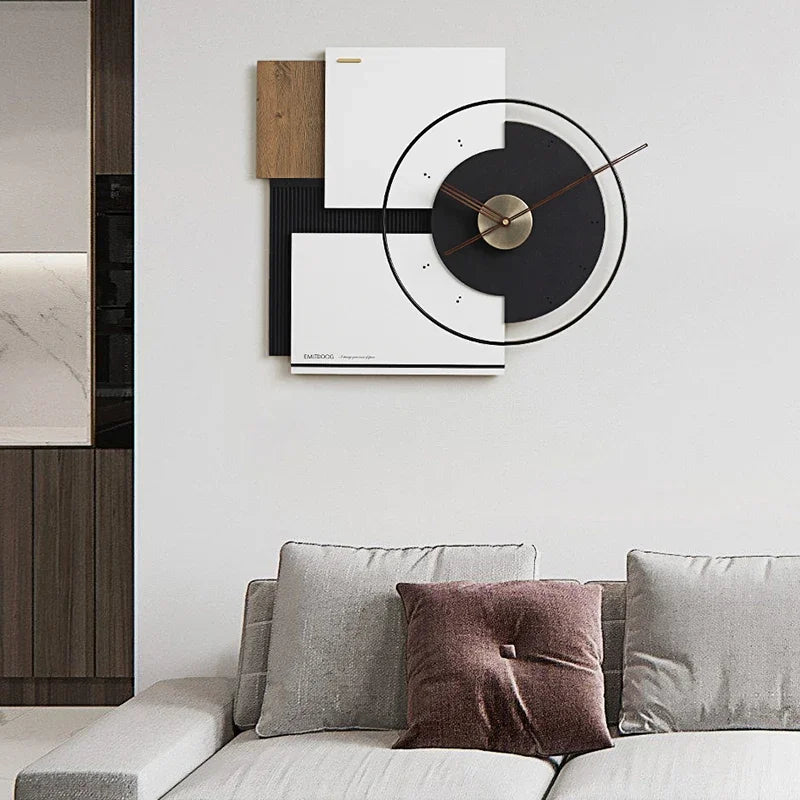 grande horloge murale silencieuse en noyer décoration moderne - vue 3 sur 10