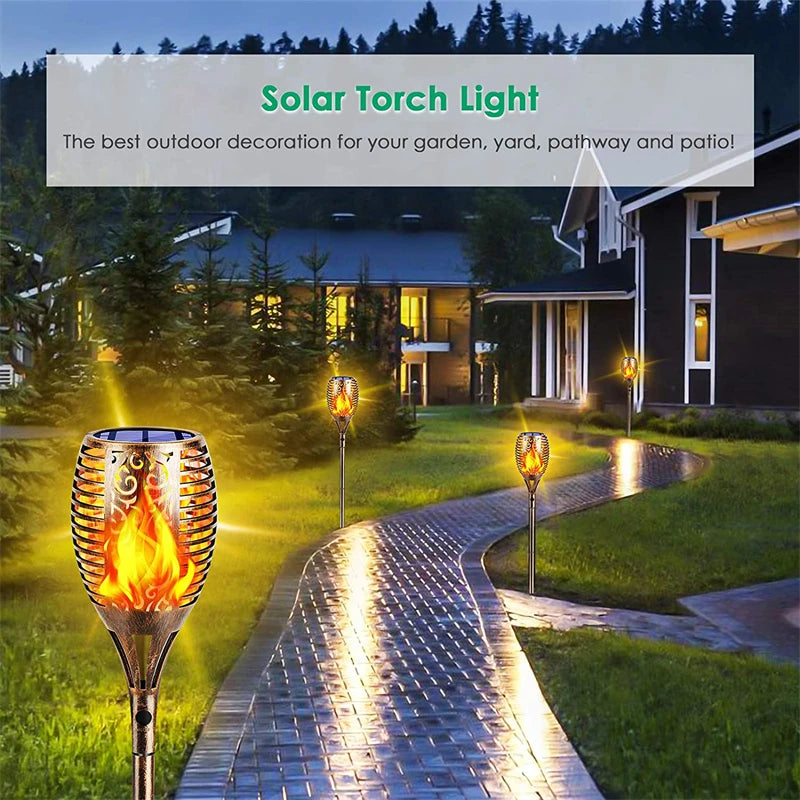 lampes solaires extérieures led flamme vacillante étanche jardin éclairage paysager - vue 3 sur 8