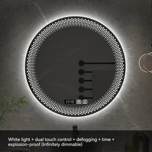 miroir rond à led avec rétroéclairage réglable et antibuée intelligent - vue 10 sur 25