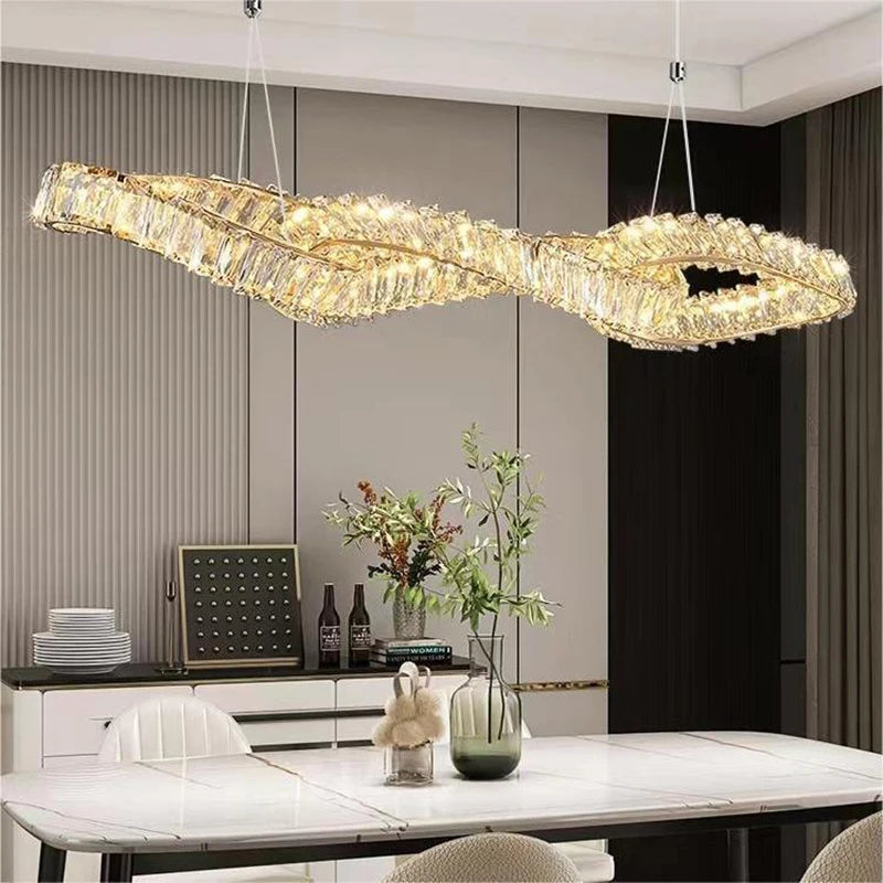 lustres modernes en cristal de luxe led suspendus dorés - vue 6 sur 10