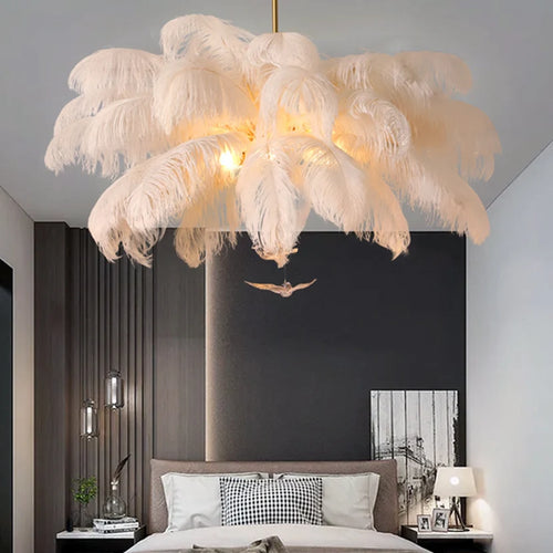 lustre led autruche plume sandyha luxe luminaire suspendu - vue 3 sur 13