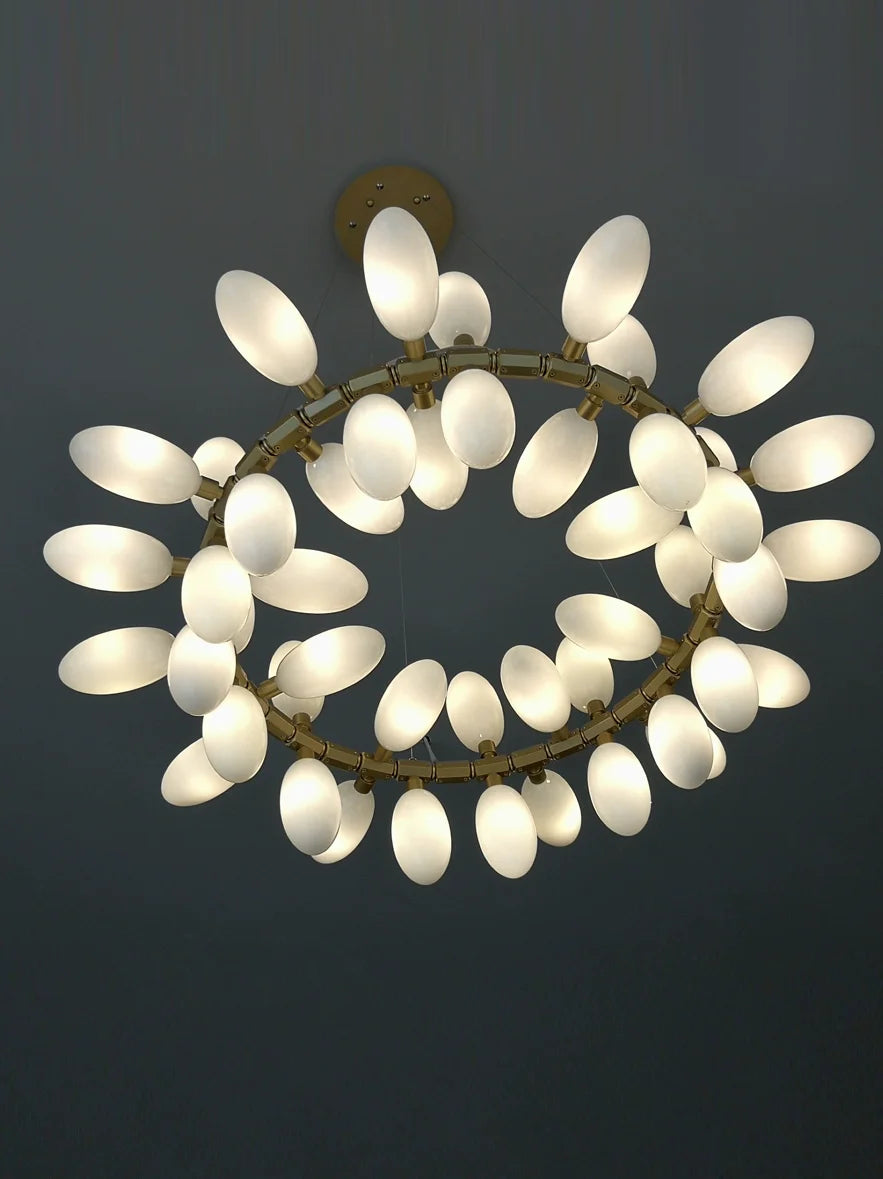 Modern Luxury  White Glass Grape Shaped Duplex Villa Chandelier, Living Room, Dining Room, Hotel Circular Decorative Chandelier - vue 1 sur 15