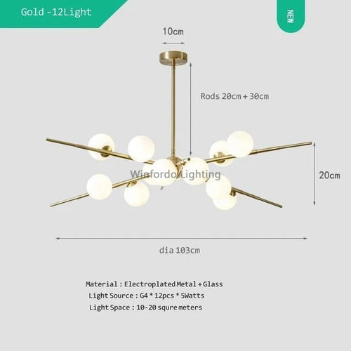 lustre bauhaus design boule de verre pour éclairage moderne - vue 10 sur 10