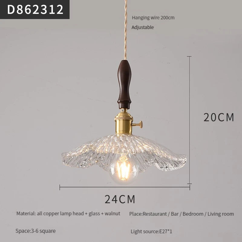 suspension moderne en laiton avec abat-jour rustique en verre de noyer - vue 12 sur 30