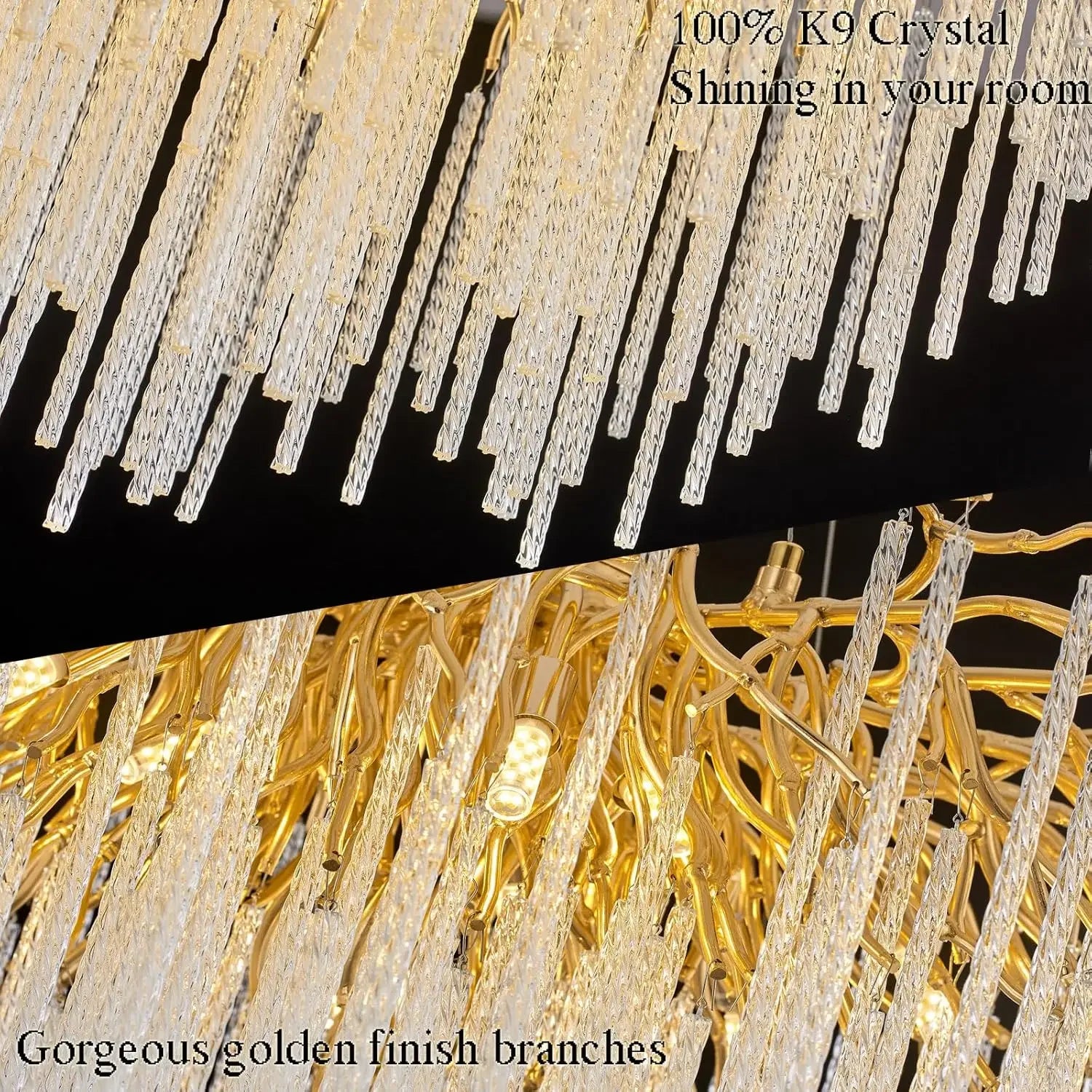 lustre suspendu en cristal doré design moderne pour intérieur élégant - vue 3 sur 9