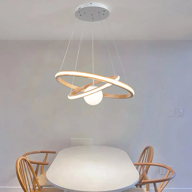lustre en bois moderne avec boule en verre pour intérieur - vue 3 sur 9