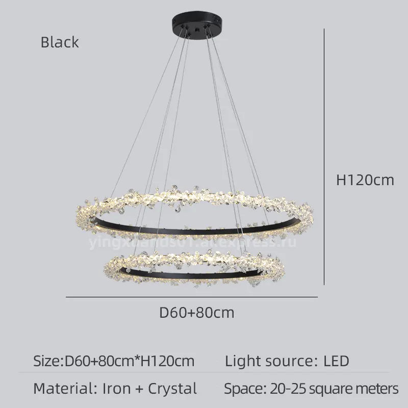 lustre en cristal de luxe avec anneau doré lumineux et élégant - vue 12 sur 18