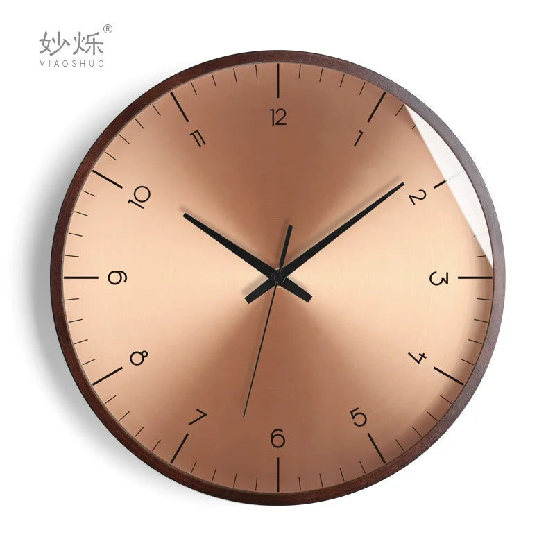 horloge murale design moderne en bois doré silencieuse et créative - vue 11 sur 19