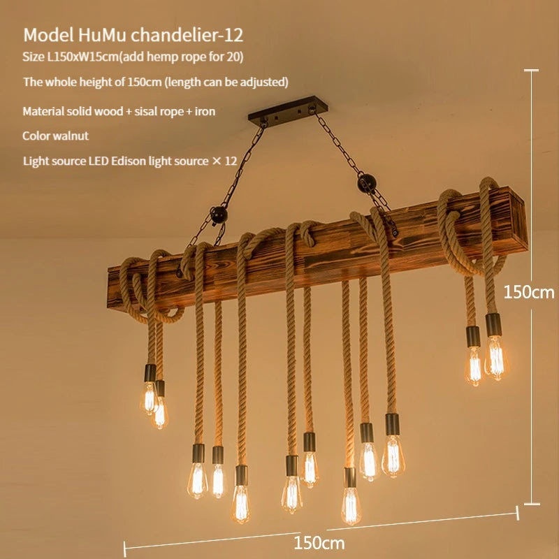 suspension loft vintage en bois pour décoration rétro led