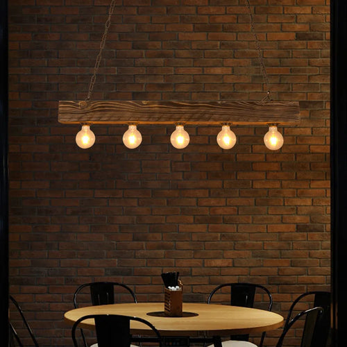 5 têtes Vintage en bois massif lustre créatif Style industriel Restaurant salon Hot Pot boutique Bar café suspension lumière - vue 4 sur 7