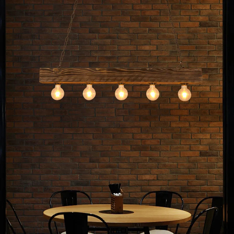 5 têtes Vintage en bois massif lustre créatif Style industriel Restaurant salon Hot Pot boutique Bar café suspension lumière - vue 4 sur 7