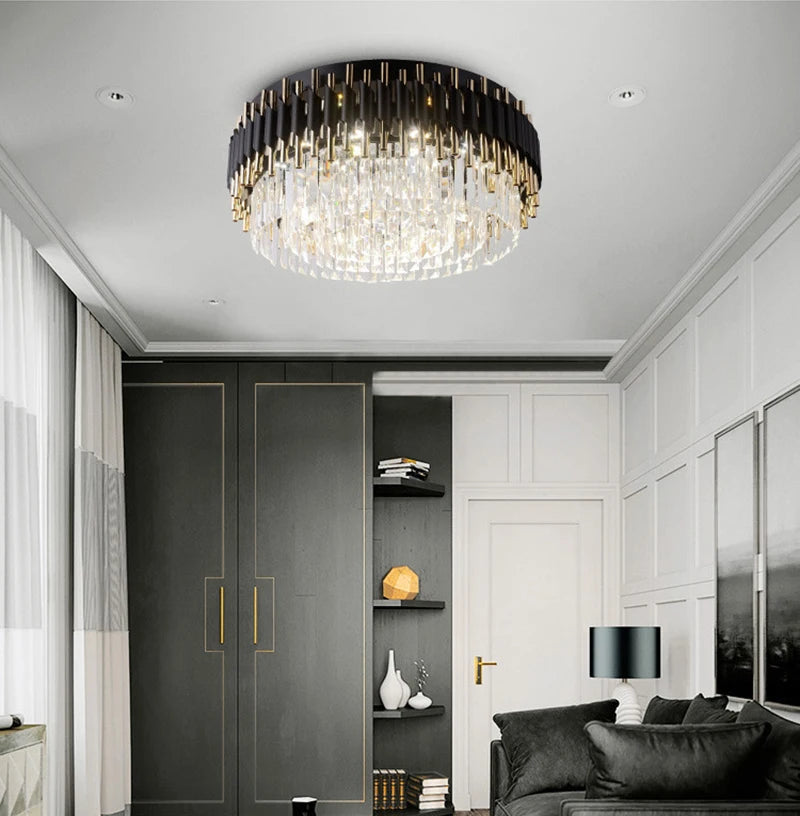 lustre led moderne en cristal de luxe éclairage décoratif - vue 3 sur 9