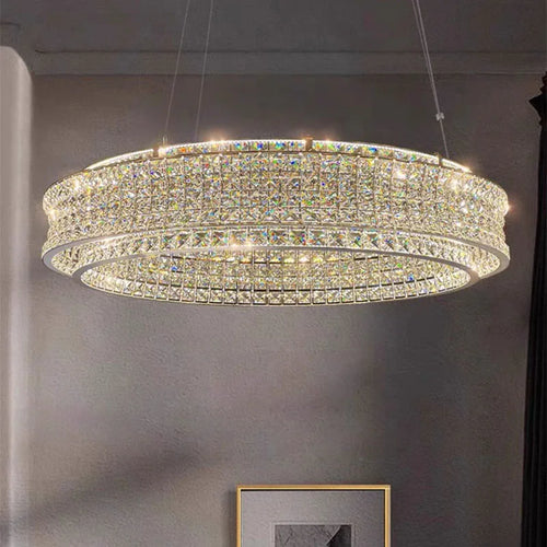 lustre moderne en cristal clair acier inoxydable intensité variable cordon réglable - vue 3 sur 9