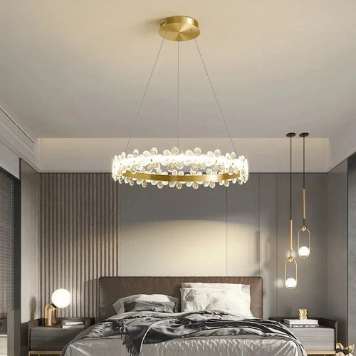 lustre en cristal k9 style nordique avec anneau en pétales et led - vue 5 sur 17
