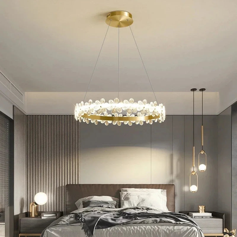 lustre en cristal k9 style nordique avec anneau en pétales et led - vue 5 sur 17