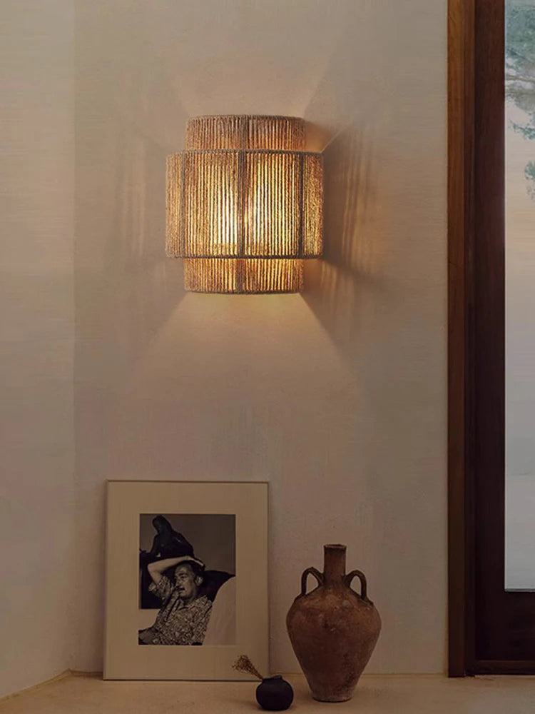 Handmade Hemp Rope Wall Lamp, Home Art Decoration, Bedroom, Hallway, Lobby, Hotel Atmosphere, Sconce E27 Bulb, Creative Light - vue 2 sur 6