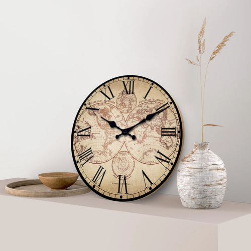 horloge murale rétro en bois avec boussole motif nautique décoratif - vue 2 sur 7