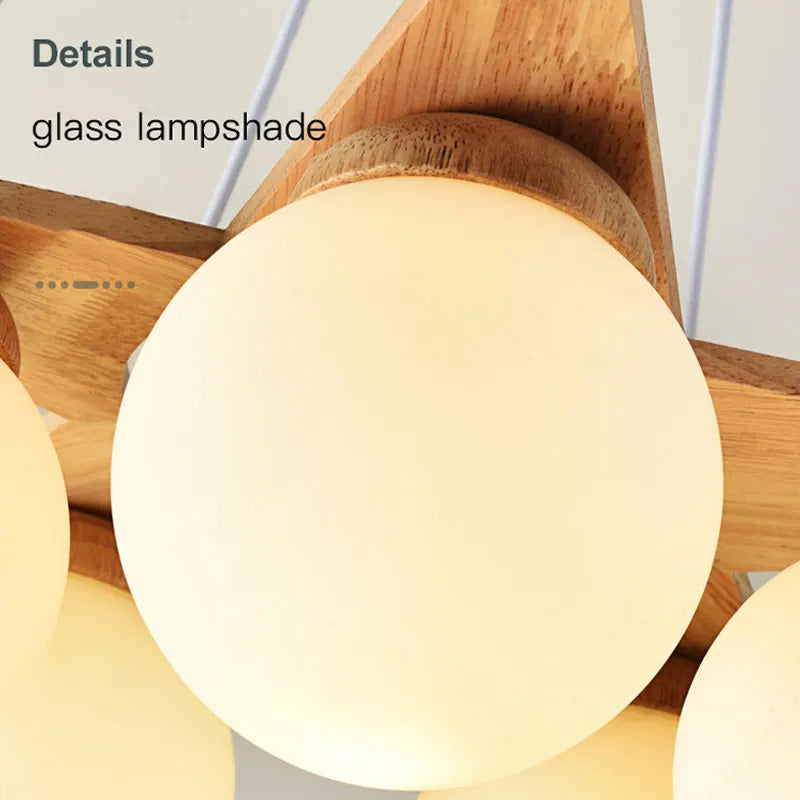 lustre en bois nordique avec boule en verre blanc - vue 5 sur 8