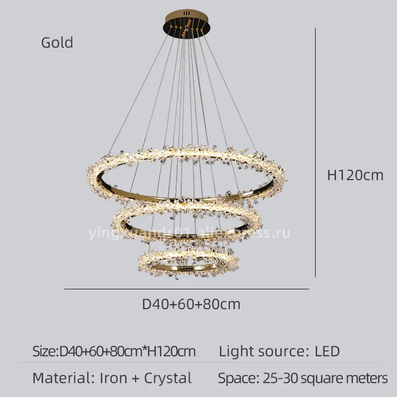 lustre en cristal de luxe avec anneau doré lumineux et élégant - vue 17 sur 18