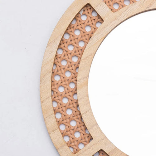 miroir rond en rotin bohème pour décoration intérieure - vue 6 sur 8