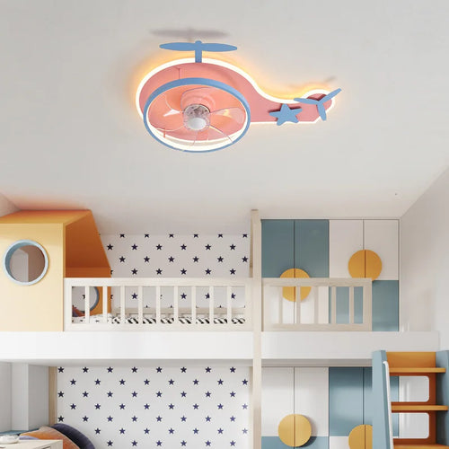 plafonnier led nordique ventilateur avion enfant réglable et télécommande - vue 6 sur 8