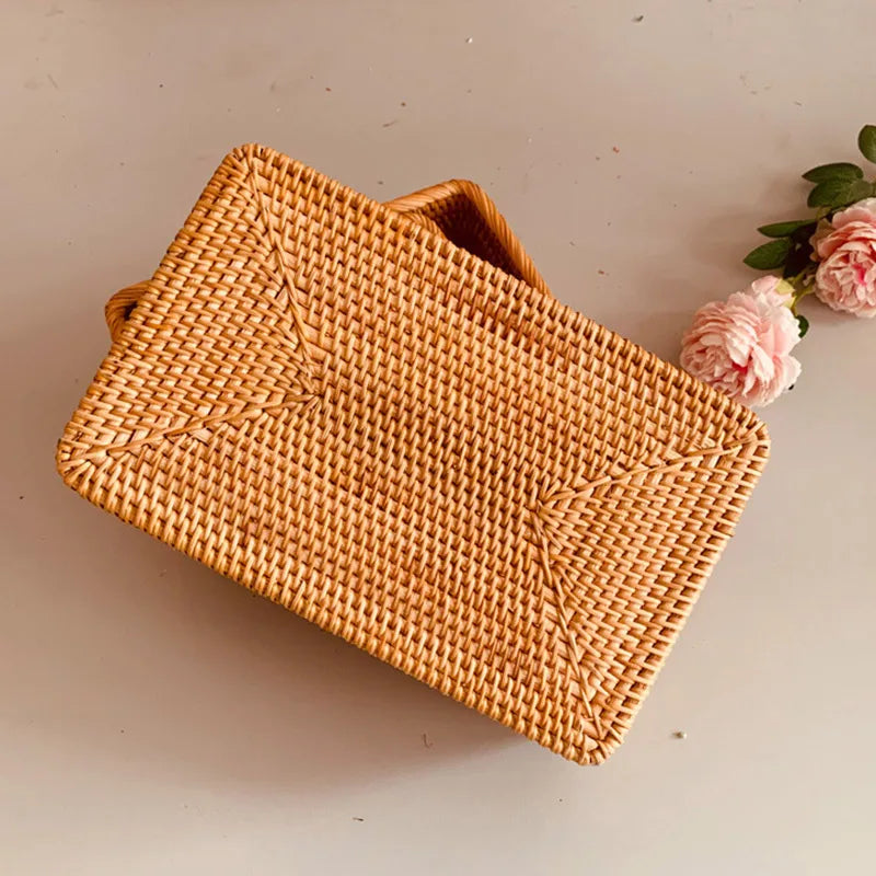 paniers rectangulaires en rotin tissés à la main pour rangement et décoration - vue 5 sur 8