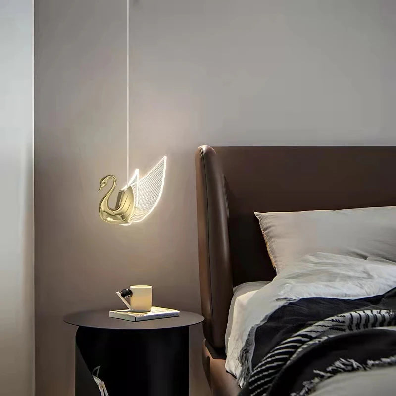 lustre suspendu led nordique design cygne de luxe - vue 4 sur 12
