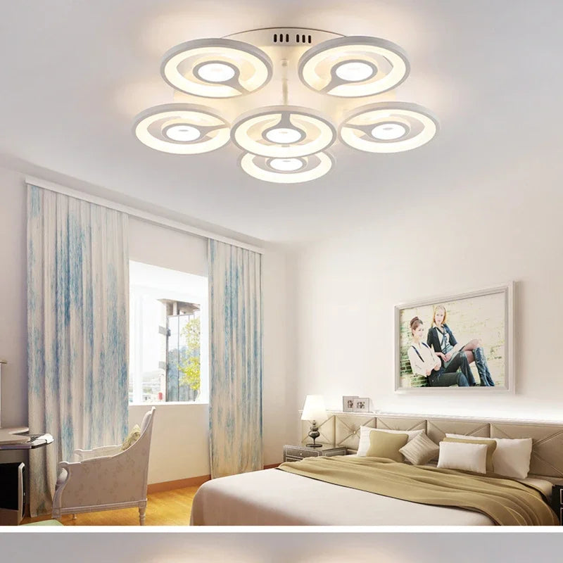 European New Multiple Heads Acrylic Led Ceiling Lamp For Bedroom Dining Room Round Iron Decoration Lighting chandeliers - vue 3 sur 10