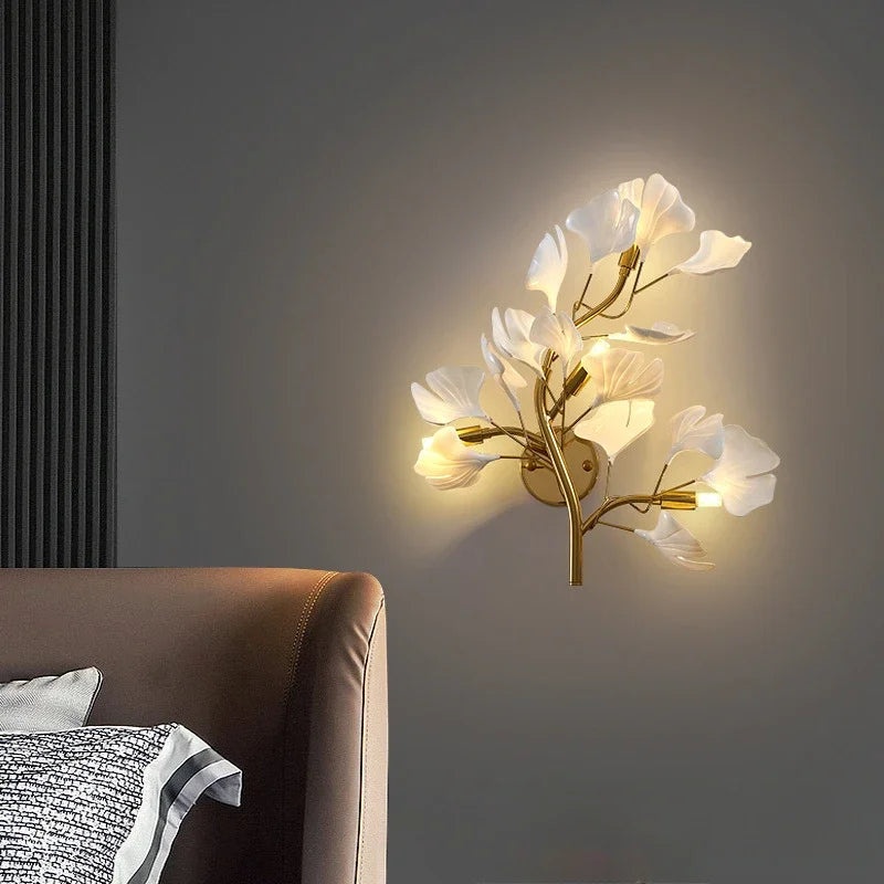 applique murale moderne à led en céramique avec ginkgo décoratif - vue 4 sur 7