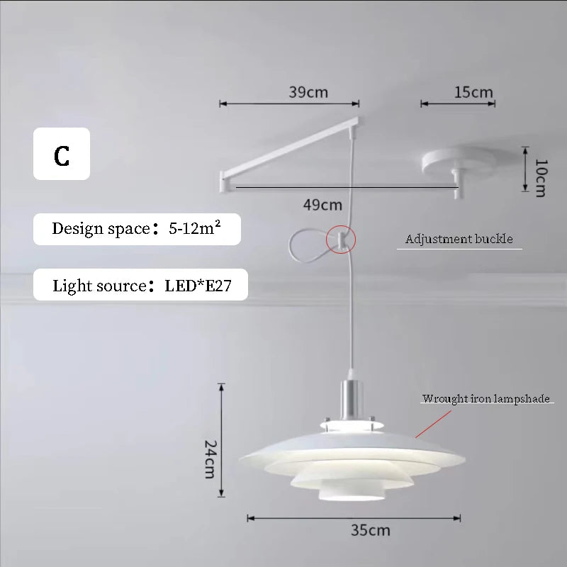 Lustres à bascule de Table à manger modernes LED peuvent être déplacés lampes à long poteau nordique Simple télescopique pliant lustre à bras Long - vue 11 sur 22