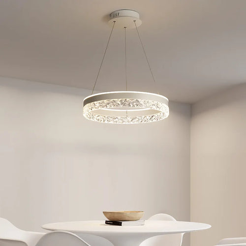 plafonnier led suspendu design minimaliste avec anneaux en cristal - vue 2 sur 9