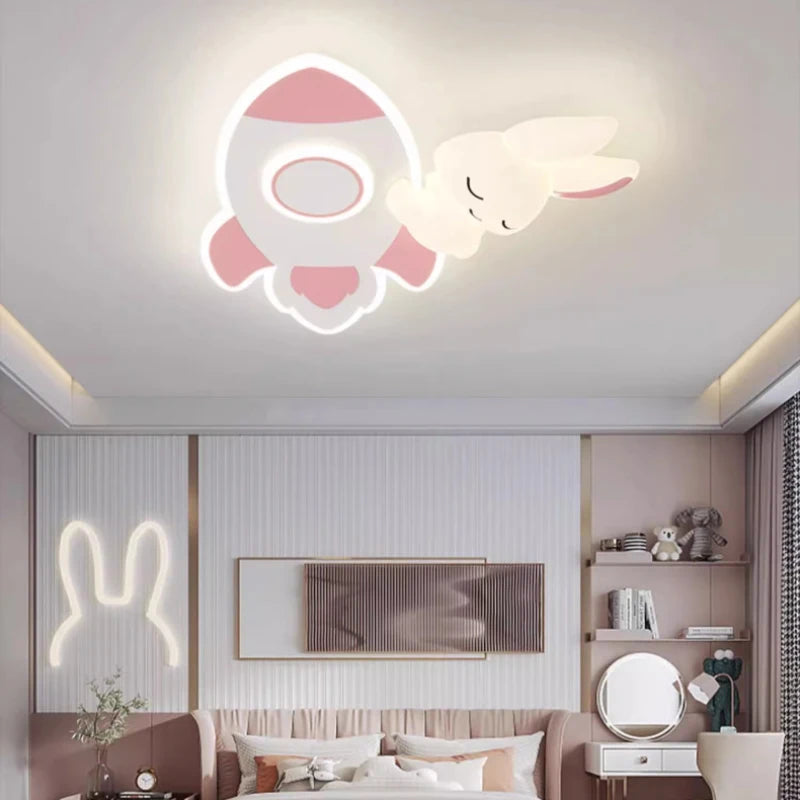 Mignon enfants chambre plafonniers LED blanc lapin lumière Simple dessin animé princesse chambre petite fille chambre décor plafonniers - vue 5 sur 10