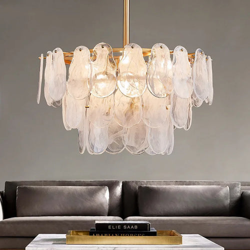 lustre moderne en verre givré doré design suspendu décoratif - vue 2 sur 14