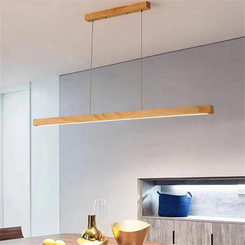 lustre rétro en bois de noyer avec bande longue pour loft - vue 4 sur 16