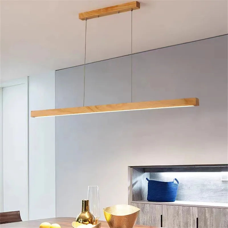 lustre rétro en bois de noyer avec bande longue pour loft - vue 4 sur 16