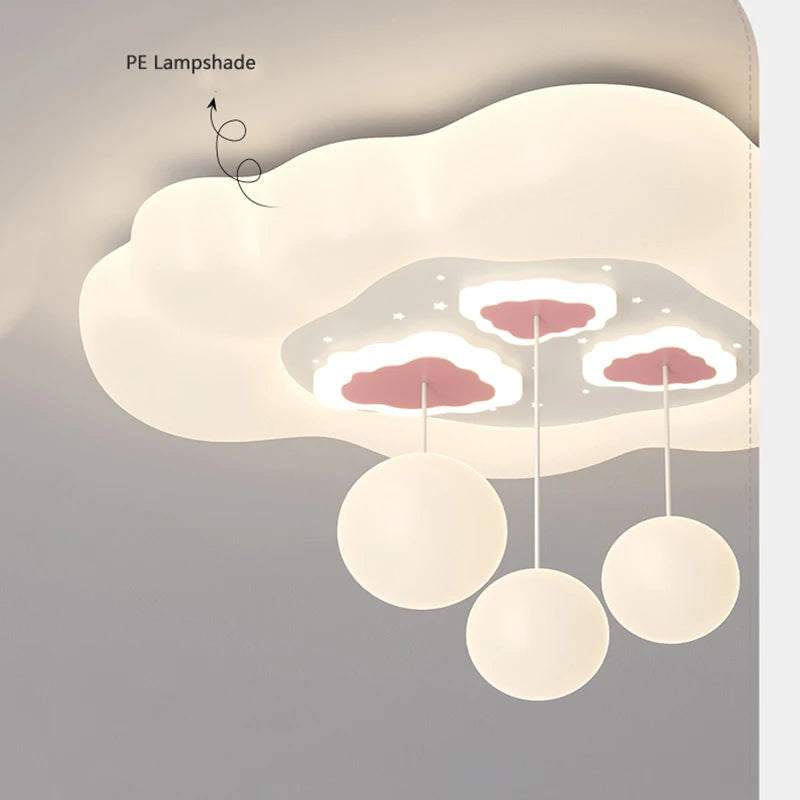 Full Spectrum Pink White Cloud Ceiling Lamps with Hanging Ball AC220V Nursery School Children Bedroom Kids Room Chandelier Light - vue 6 sur 15