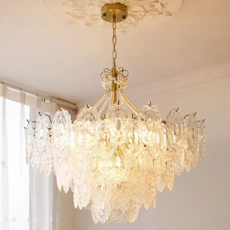 Plafonnier LED suspendu en perles de crème au design moderne - vue 3 sur 23