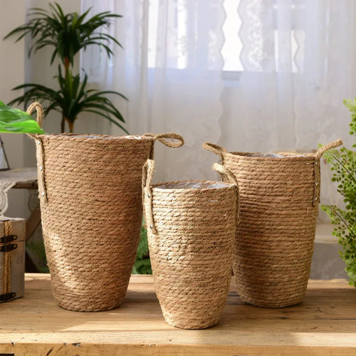 panier de fleurs tissé en herbe nordique moderne décor floral séché - vue 3 sur 6