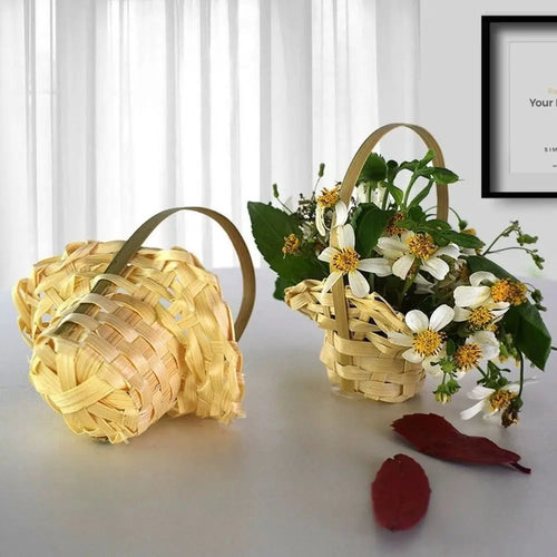 mini paniers tressés pour fleurs avec poignée décorations de fête et mariage - vue 4 sur 13