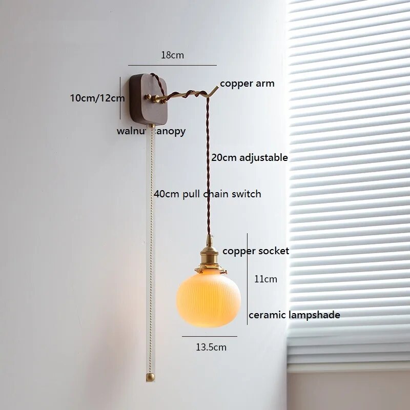 applique murale led noyer cuivre moderne baguette plug-in - vue 14 sur 23