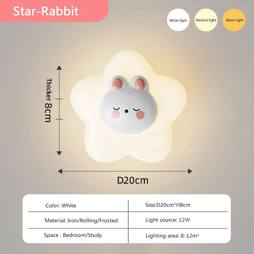 applique murale led étoile lune ours lapin minimaliste moderne