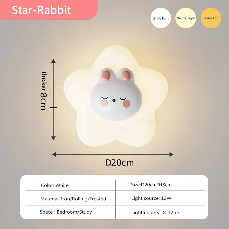 applique murale led étoile lune ours lapin minimaliste moderne