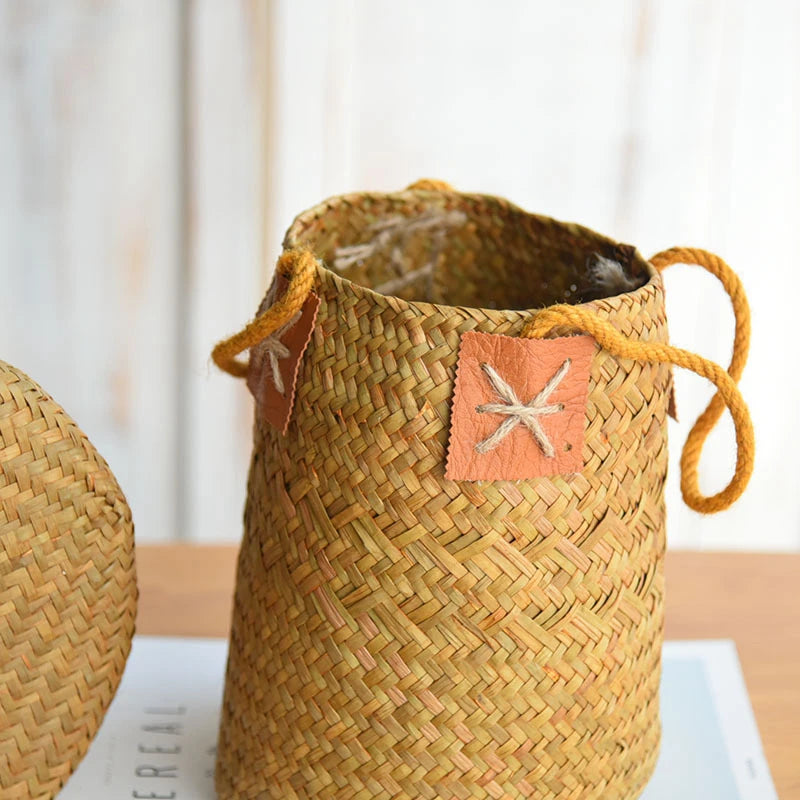 panier de rangement en jonc de mer naturel pour décorations variées - vue 6 sur 7