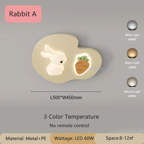 Creative Children's Room Ceiling Lamps Carrot Cloud Rabbit Ceiling Light Nursery Room School Baby Girl Bedroom Chandelier AC220V - vue 12 sur 15